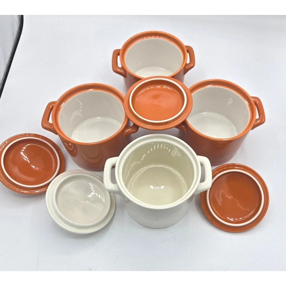 Retro Chic! Set of 4 Kennex Stoneware Mini Cocottes/Ramekins with Lids‎